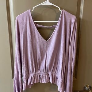 Express Lavender flare sleeve cross cross back blouse size large
